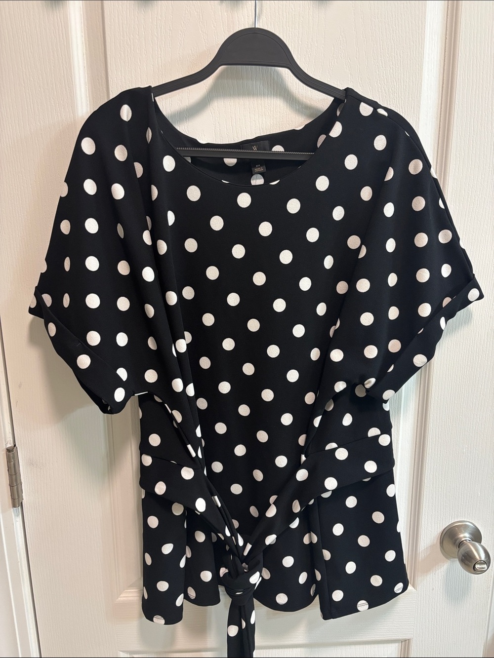 Worthington Black and White Polka Dot Tie-Front Blouse